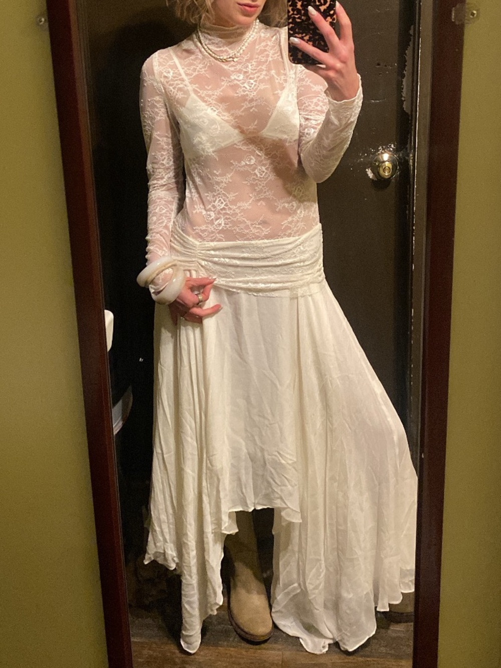 Bec + Bridge Ivory Lace Long-Sleeve Midi Dress
